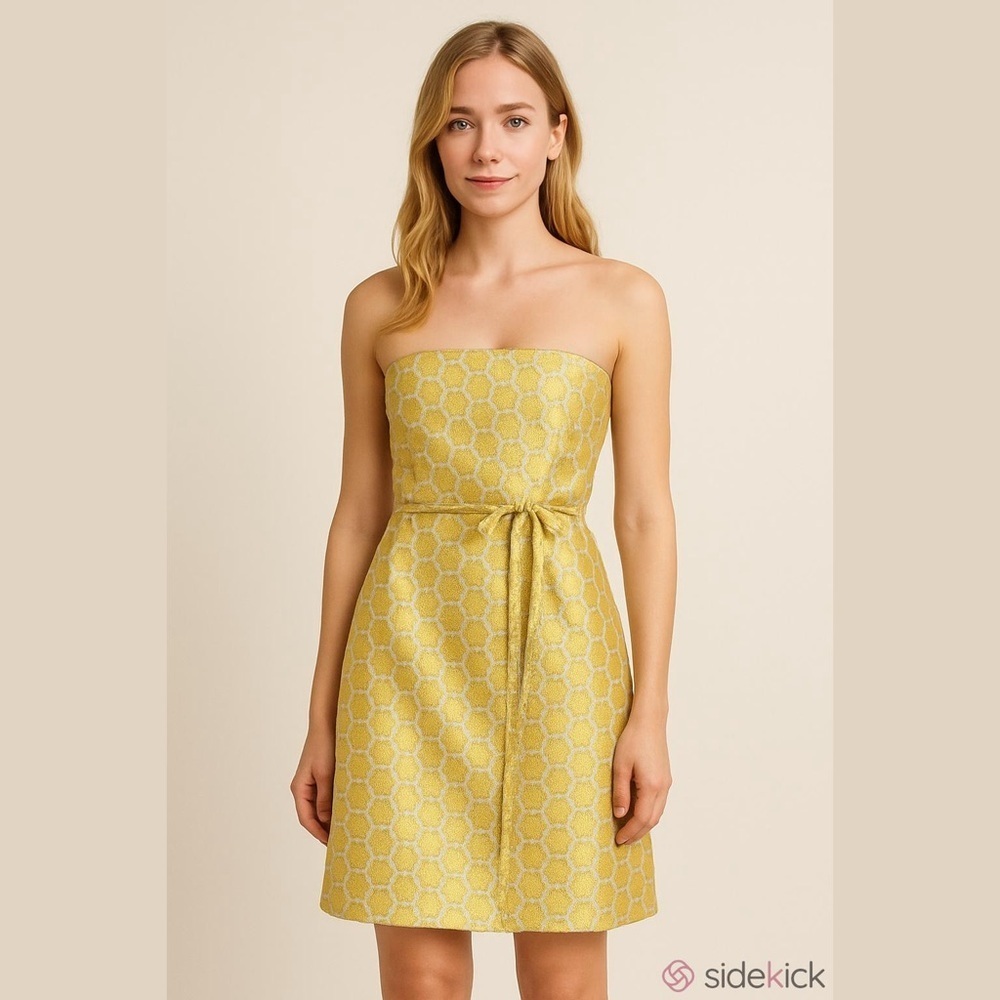 Corey Lynn Calter Yellow Strapless Brocade Dress